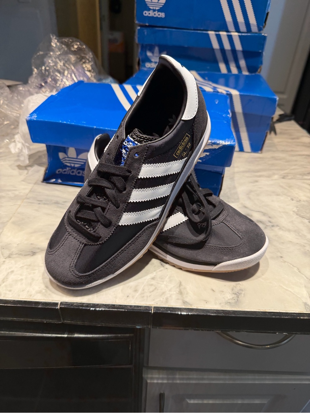 adidas Kids Black and White Striped Classic Sneakers